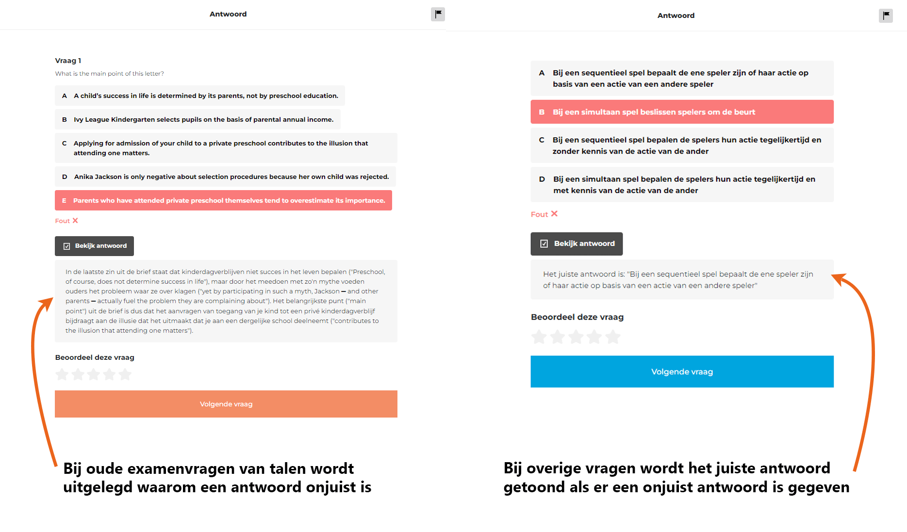 Uitleg bij onjuiste antwoorden in de ExamenChallenge