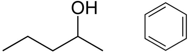 2-pentanol en benzeen structuurformule